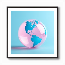 Earth Globe On Blue Background Art Print