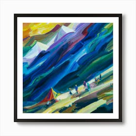 People camping in the middle of the mountains oil painting abstract painting art 5 Art Print