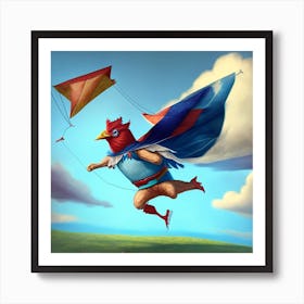 Rooster Flying Kite Art Print