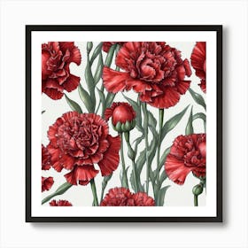 Red Carnations Seamless Pattern Affiche