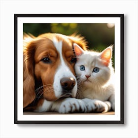 Cute Dog and Cat Friendship Art Print