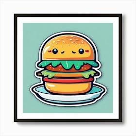 Burger On Plate On Table Sticker 2d Cute Fantasy Dreamy Vector Illustration 2d Flat Centered (20) Art Print