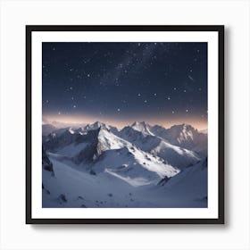 Night Sky Over Snowy Mountains Art Print