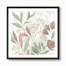 A Delicate Pastel Illustration Of Leaves And Del (3) Art Print