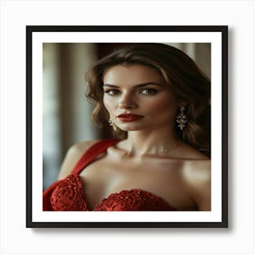 Pretty Woman In Red Stunning Dress Art Print