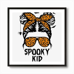 Kids Spooky Kid Halloween Girls Youth Messy Bun Leopard Art Print