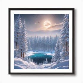 Winter Forest With Visible Horizon And Stars From Above Drone View Ultra Hd Realistic Vivid Colo (1) Art Print