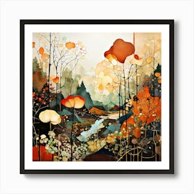 Autumn Forest, Floral Pattern, Abstract Piece With Organic Shapes And Earthy Colors art print Art Print