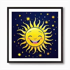 Lovely smiling sun on a blue gradient background Art Print