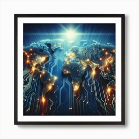 World Map With Electronic Circuits Art Print