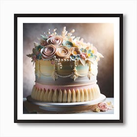 An Image Of A Beautifully Decorated Cake, Ideal For A Celebration Art Print