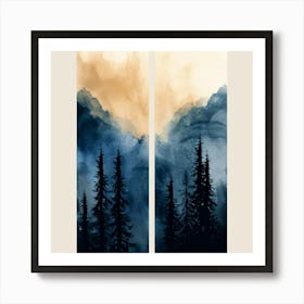 Two Paintings Of Mountains Art Print