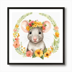 Floral Baby Rat Nursery Illustration (51) Art Print
