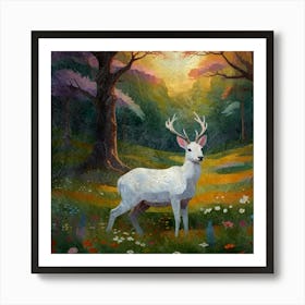 White Deer In The Forest Art Print