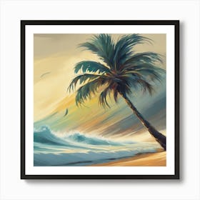 Palm Tree On The Beach Art Print