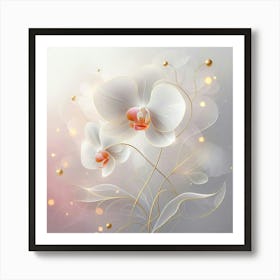 White Orchids On A Gray Background Art Print