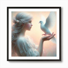 Girl and Dove Art Print