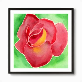 Rose On Green - square red green floral flower Art Print