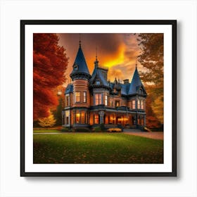 in the fall a castle with yellow Sun Art Print