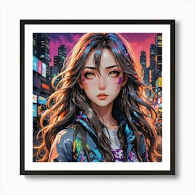 Anime Girl In The City Art Print