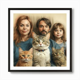 Family Portrait With Cats Art Print