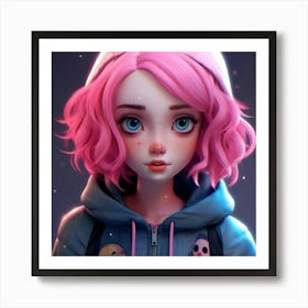 Anime Girl With Pink Hair 9 Art Print