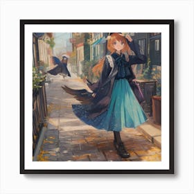 Anime Girl Walking Down The Street Art Print