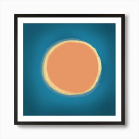 orange circle on dark blue background Art Print