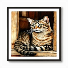 Tabby Cat In Window Art Print