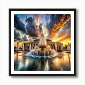 Sunset Over Fountain 1 Art Print