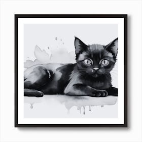 Black Cat Watercolor Painting Art Print