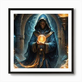 Wizard Holding A Golden Candle Art Print