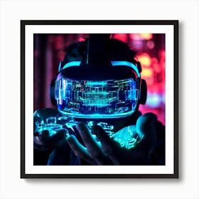 Virtual Reality Interface Headset Resting On An Opened Palmed Hand Futuristic Holographic Displays 707590057 (2) Art Print