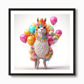 Llama With Balloons Art Print