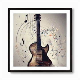 Guitar With Music Notes Art Print