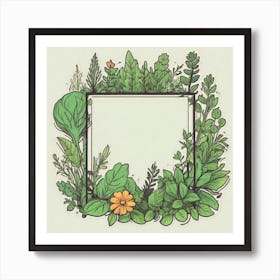 Frame With Plants And Flowers Art Print