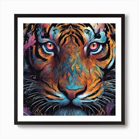 Mesmerizing Tiger With Luminous Eyes On A Profound Black Background 2 Art Print