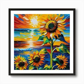 Sunflowers At Sunset 1 Art Print