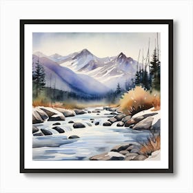 Mountain Stream, A Tranquil Beach Scene With Palm Trees And Gentle Waves art print Art Print