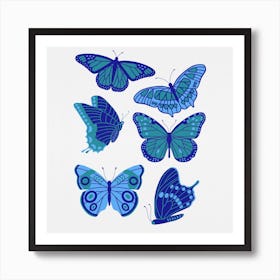 Texas Butterflies   Blue And Teal Square Art Print