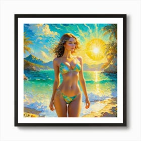 Woman On The Beach fd Art Print