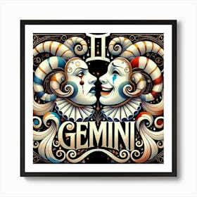 Zodiac Sign Gemini, Air Element, Theatre Masks, Drama And Comedy, Twins Art Print