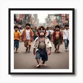 Monkey In The Street Art Print