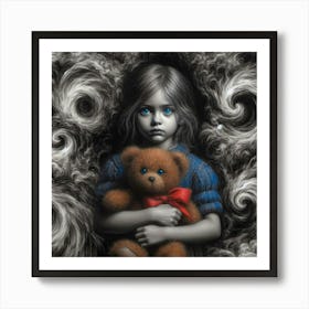 Girl With The Teddy Bear Art Print