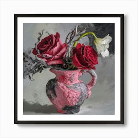 Red Roses In A Vase Art Print