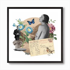 Woman And A Bird Art Print