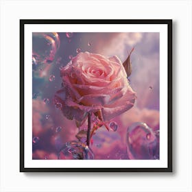 Pink Rose With Bubbles Art Print