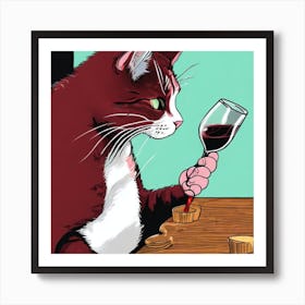 Wine For One Cat Drinking Wine Art Print 1 Art Print