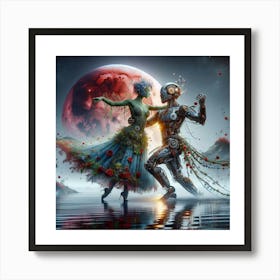 Flower And Robot Dance Art Print