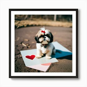 Cute shihtzu with valentine envelope Art Print